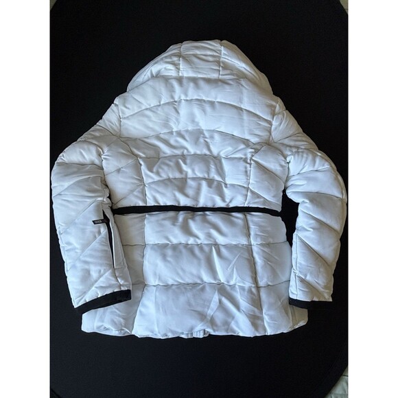 GUESS Womens Puffer Hoodie Jacket Removable Faux-Fur Trim White Sz- M - Picture 6 of 6